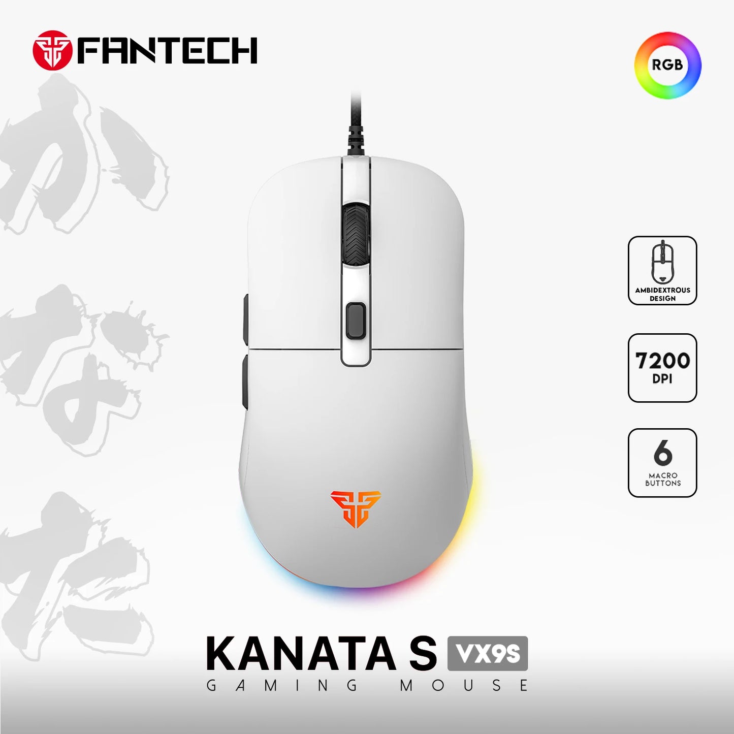 FANTECH KANATA S VX9S Wired Gaming Mouse 7200DPI HUANO 10M Switch 6 Macro Button Optical Mouse Mice for PC Laptop