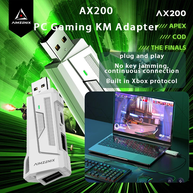 Aimzenix AX200 AX200Pro PC Gaming K&M Converter/Adapter, App Customization, 1000Hz Reporting Rate