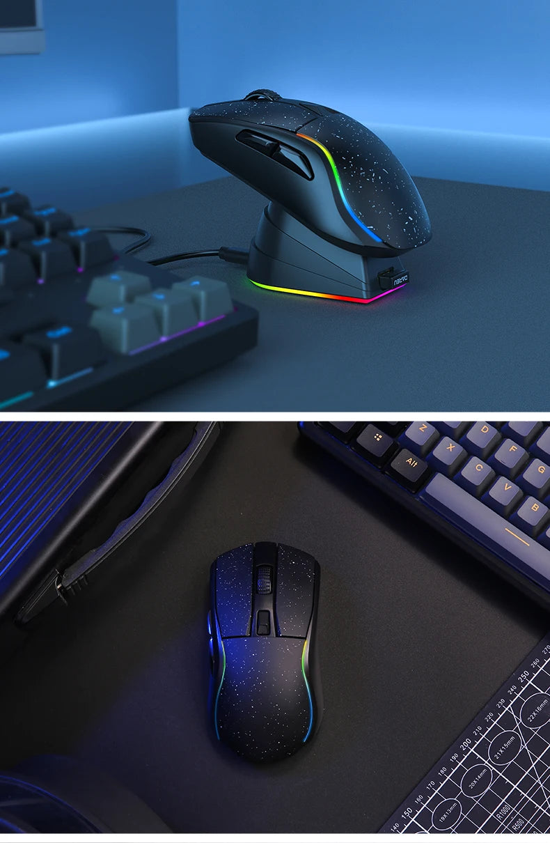 DAREU PC Gaming Mouse Tri-mode Connect Bluetooth Wired 2.4G Wireless Mice with Charging Base KBS Buttons Mous for Laptop Gamer