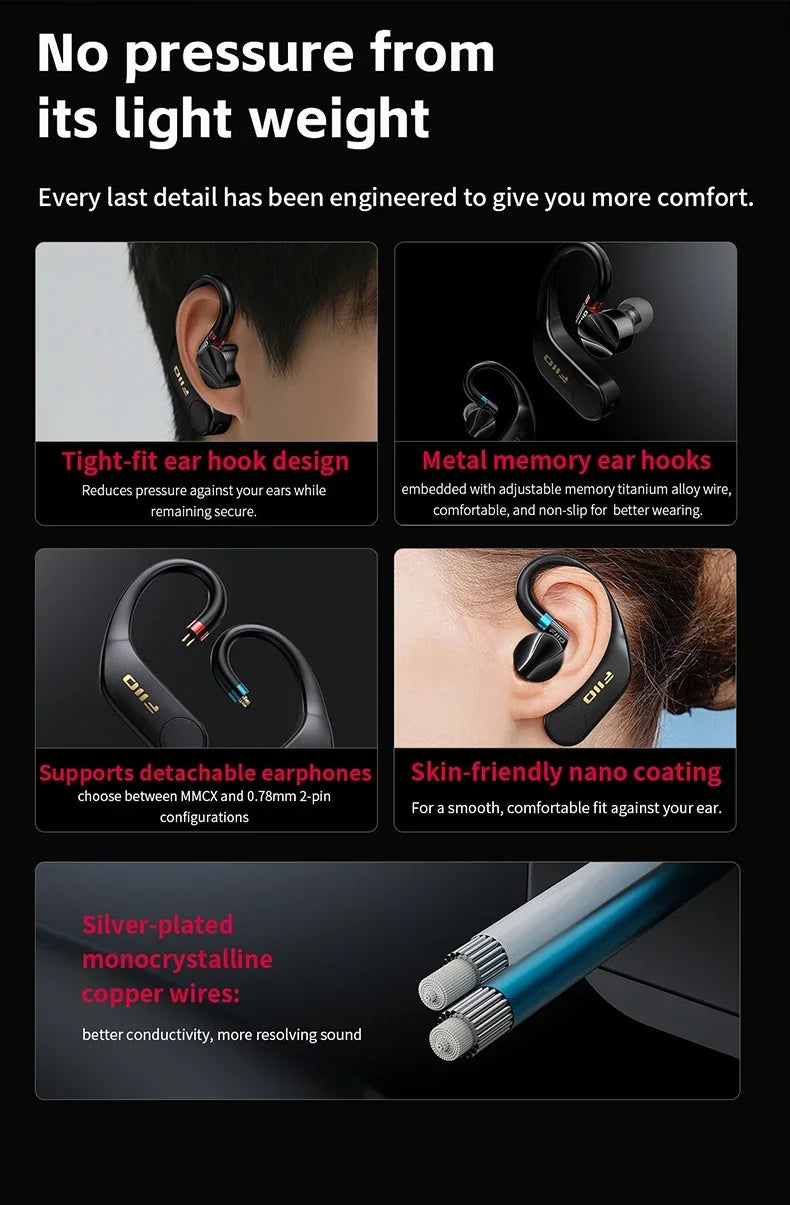 FiiO UTWS5 2025 True Wireless Earbuds Hook Earphone Bluetooth Hi-Res 96kHz/24bit Headphone LDAC -MMCX/0.78 2pins Portable For PC