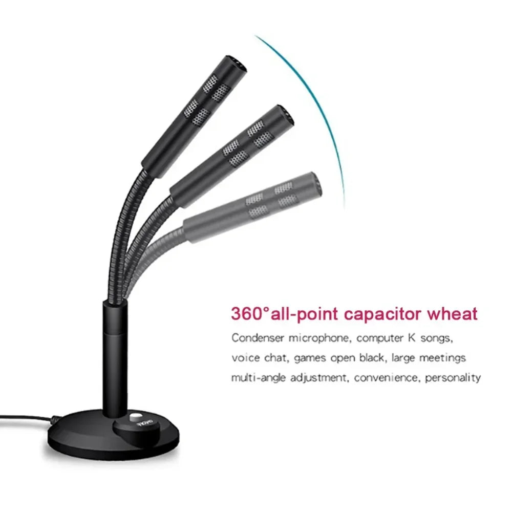 Mini 3.5mm Studio Microphone USB Desktop Wire Gaming Mic Speech Mic Stand Holder For PC Notebook Podcast Recording Studio