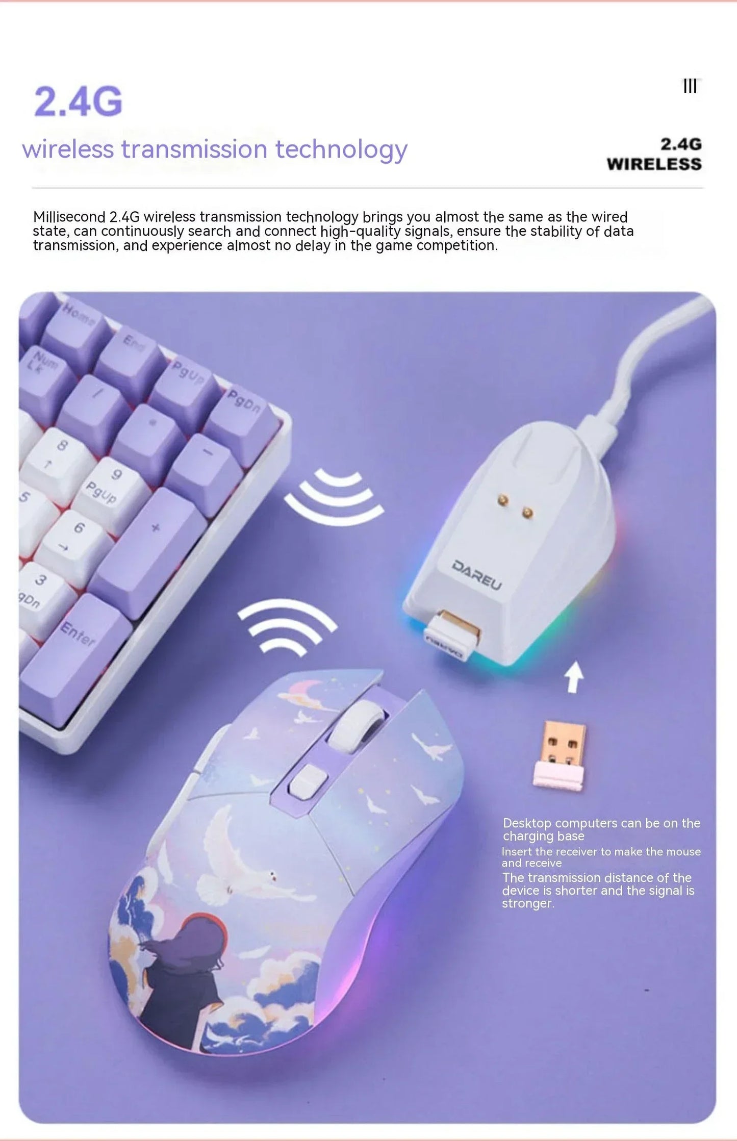 Dareu Em901 Mouse Dual Mode Wireless Charging Base Air PAW3395 Low Latency RGB Gaming Mouse Pc Gamer Accessories Custom Office