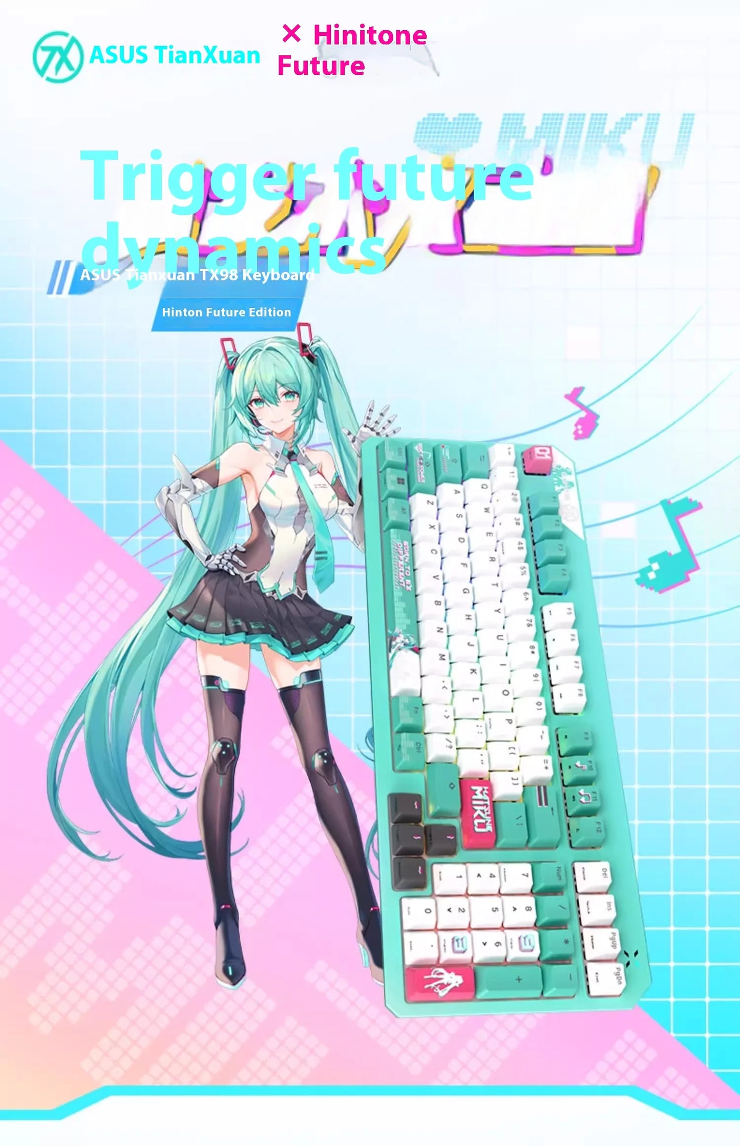 ASUS Tianxuan Mini Hatsune Miku  TX98miku Co branded Cable Video Game Mechanical Keyboard Customizable PC Gaming Keyboard