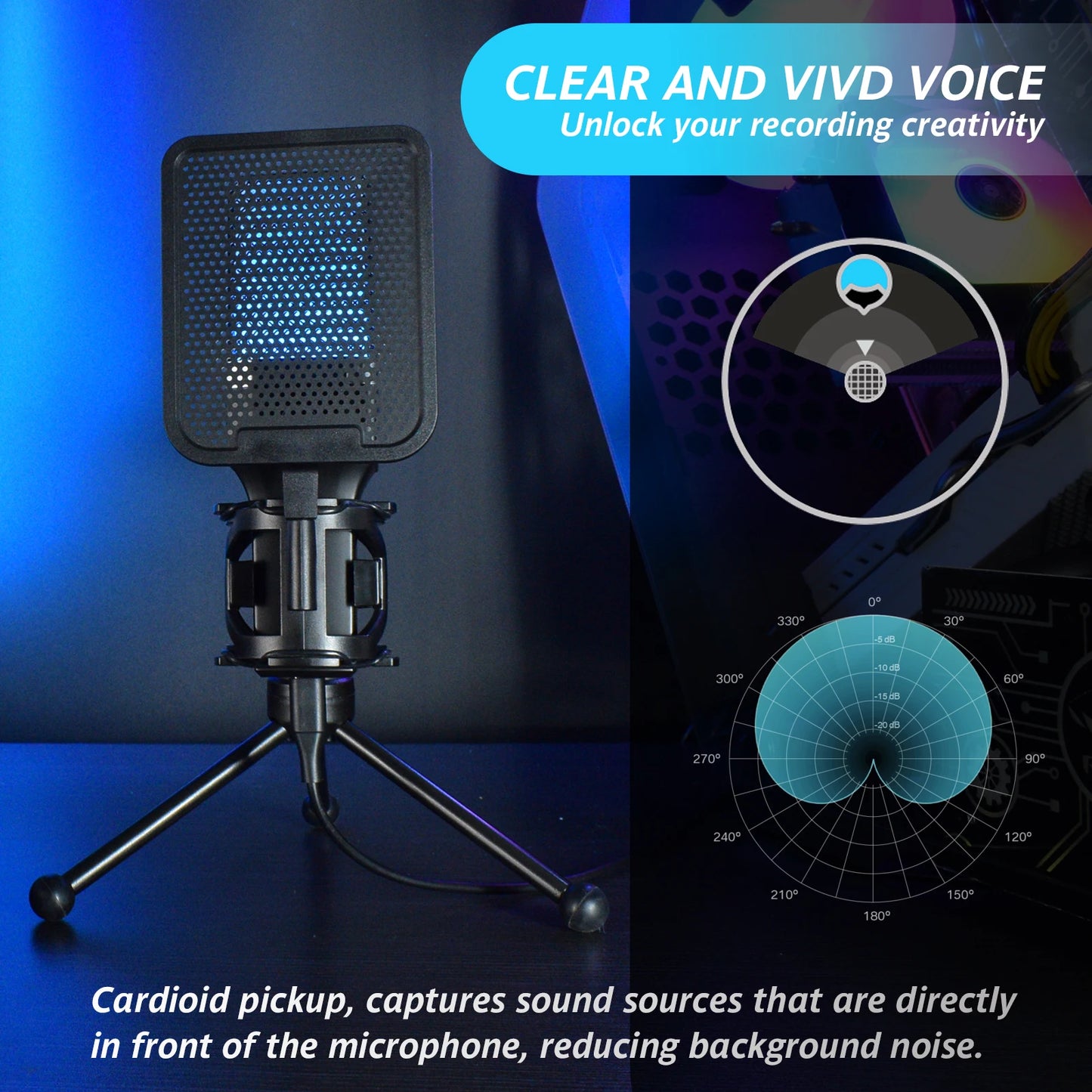 Condenser Professional Microphone Mic For PC Laptop Computer Gaming USB Wired Streaming Podcast Studio Mike Kit Gamer Accessory