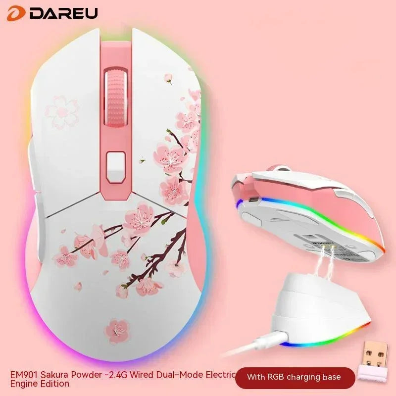 Dareu Em901 Mouse Dual Mode Wireless Charging Base Air PAW3395 Low Latency RGB Gaming Mouse Pc Gamer Accessories Custom Office