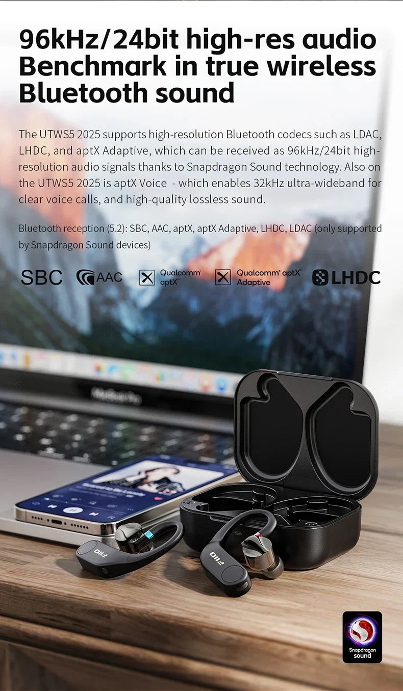 FiiO UTWS5 2025 True Wireless Earbuds Hook Earphone Bluetooth Hi-Res 96kHz/24bit Headphone LDAC -MMCX/0.78 2pins Portable For PC