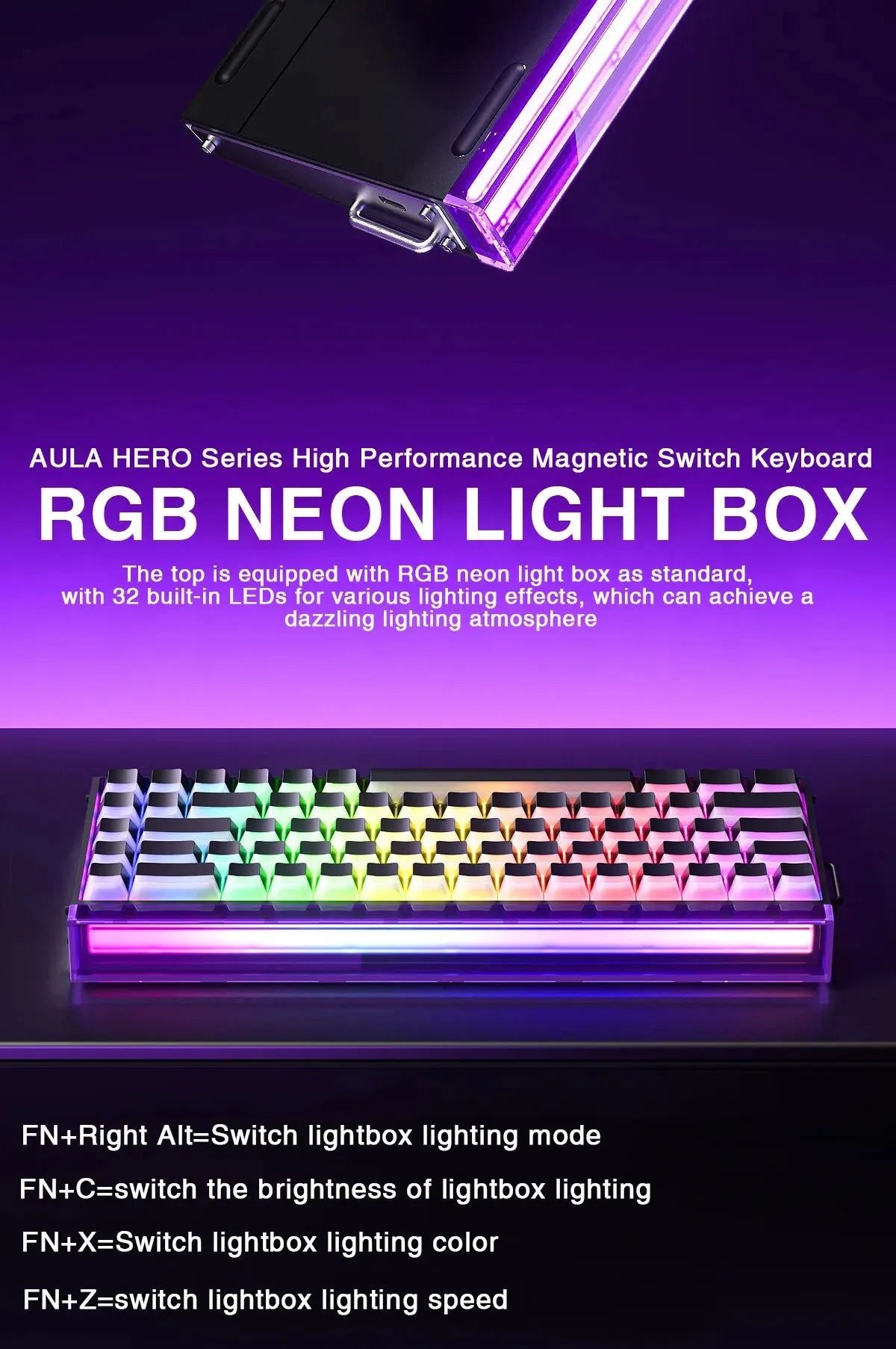 AULA HERO 68HE Magnetic Switch Keyboard RGB Gaming Mechanical Keyboard Rapid Trigger 8K Return Wired Esports Custom Keyboard