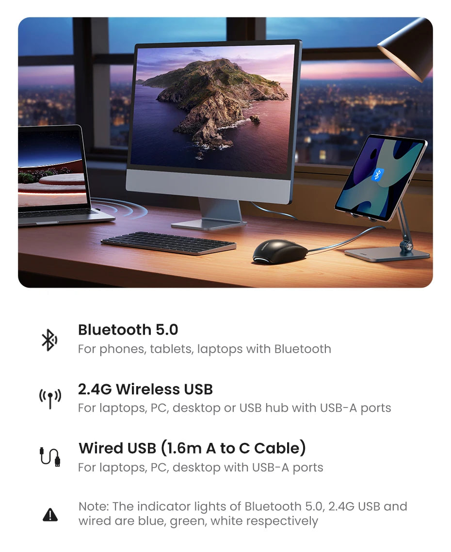 UGREEN Gaming Mouse 5000DPI Wireless Mouse Bluetooth 5.0 2.4G Wired Rechargeable Gamer Mice 6 Buttons For MacBook Tablet Laptops