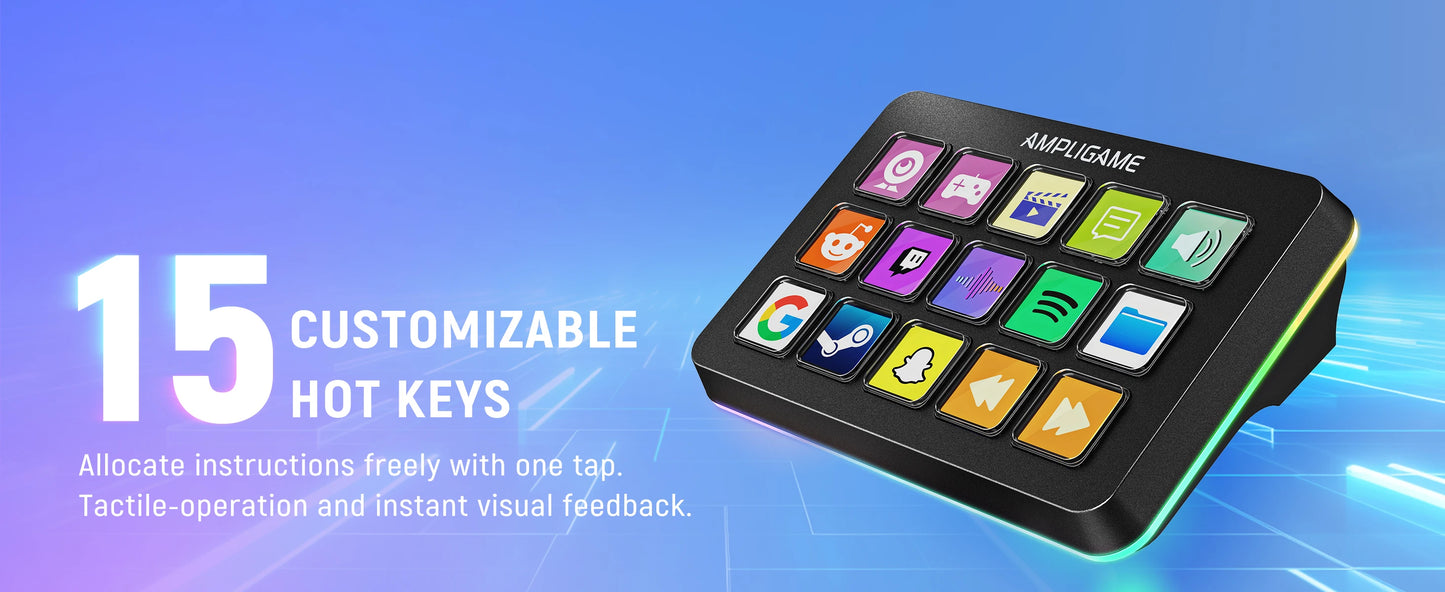 FIFINE D6 Mini Keyboard with 15 Customizable Macro Buttons, Trigger Actions via App， Custom Macros for OBS/Twitch/YouTube/VK
