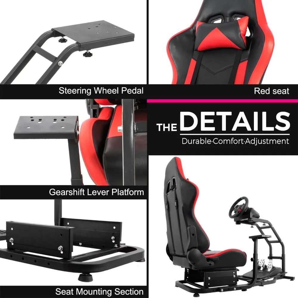 Racing Simulator Cockpit with Gaming Seat(Red) Stand-Up Fit, Adjustable Gaming Steering Wheel Stand Without Wheel and Pedals