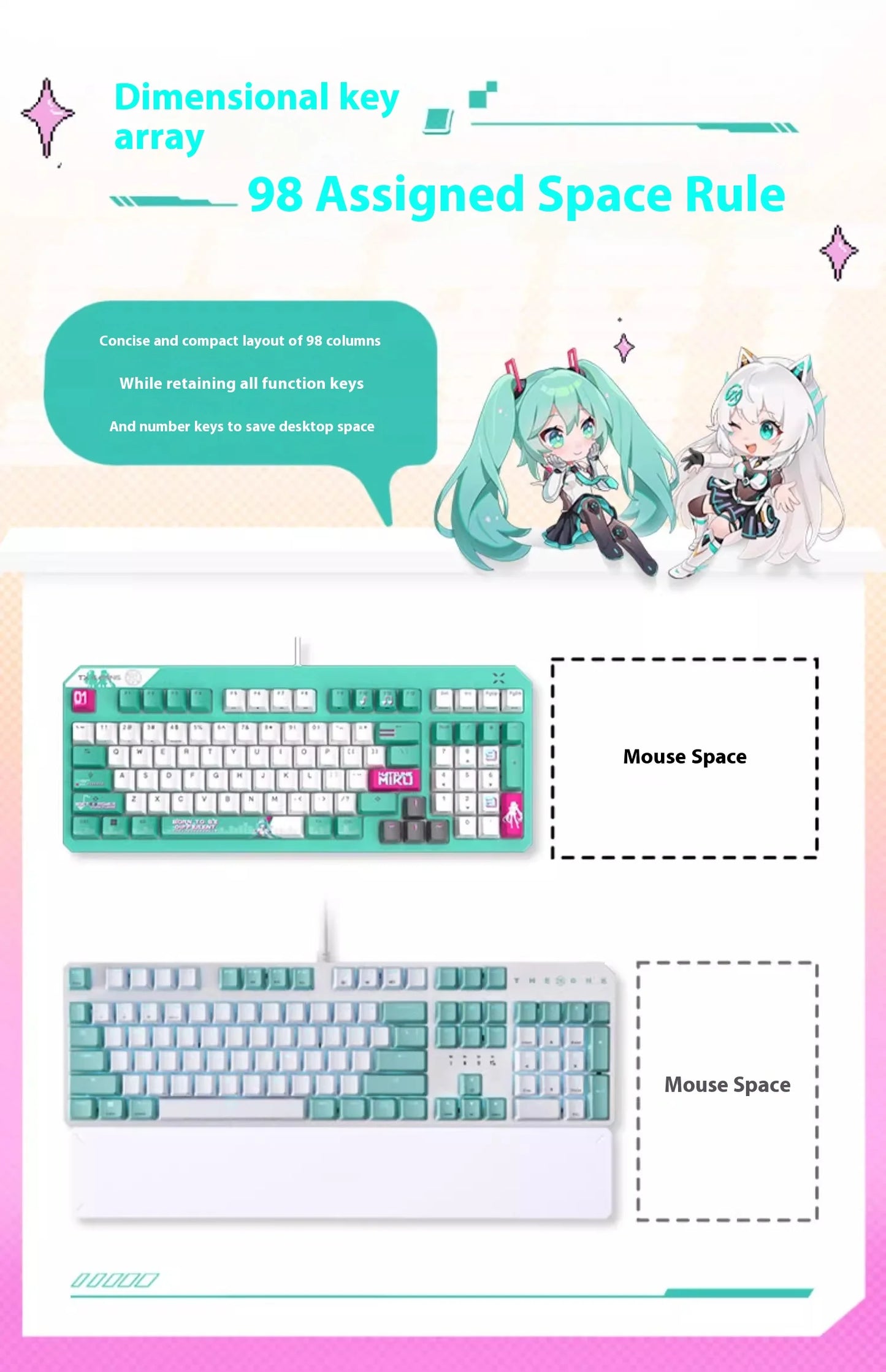 ASUS Tianxuan Mini Hatsune Miku  TX98miku Co branded Cable Video Game Mechanical Keyboard Customizable PC Gaming Keyboard