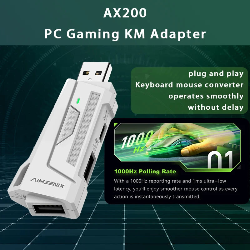 Aimzenix AX200 AX200Pro PC Gaming K&M Converter/Adapter, App Customization, 1000Hz Reporting Rate