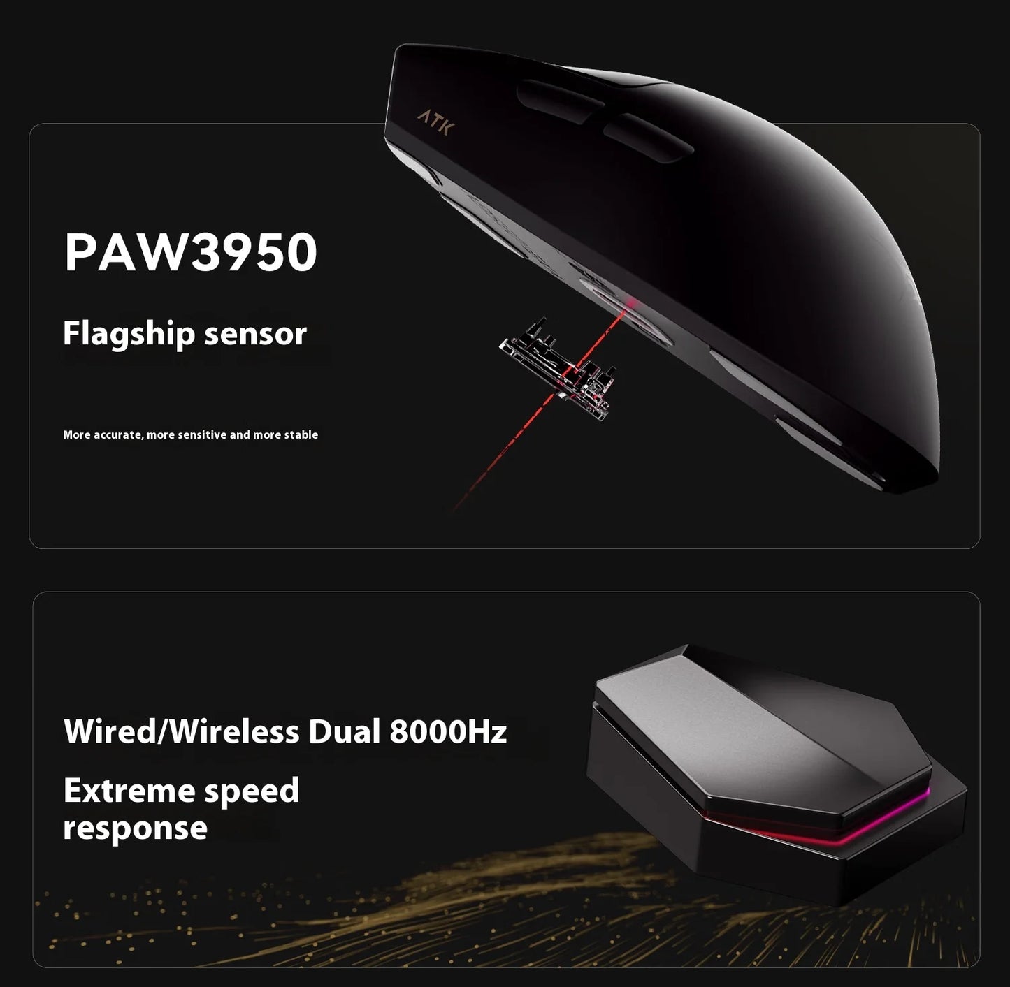 Atk Blazing Sky X1 Wireless Mouse Double 8k Dual Mode Paw3950 Sensor Liekong Lightweight Gaming Mouse Low Latency Smartspeed Pc