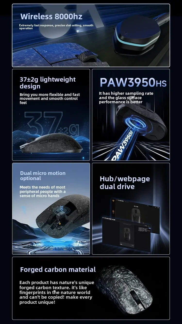 WLMOUSE Ying Forged Carbon Brazing Wireless Mouse Gaming Mouse PAW3950HS 8000HZ 2.4G Gaming Mouse Custom PC e-sports games TTC