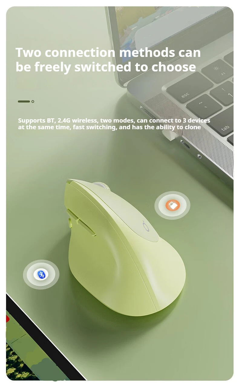 EWEADN Q7 Wireless BT + 2.4G Vertical Gaming Mouse, 6 Buttons, Silent, Adjustable Sensitivity, for Windows, Laptop, Office Work