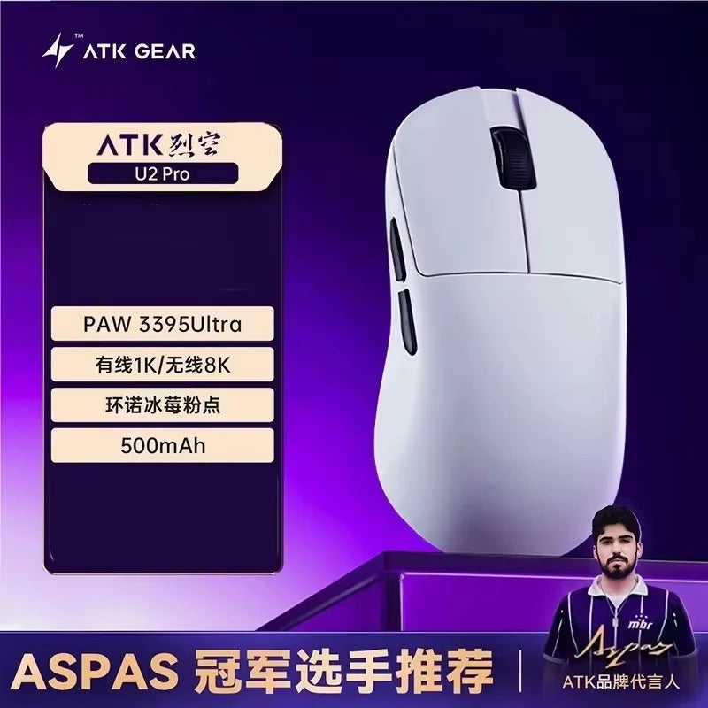 ATK U2 Mouse Tri Mode Wireless Mouse Paw3950 8000Hz Low Delay Lightweight Paw3395 Gaming Mice PC Accessories For FPS Gamer
