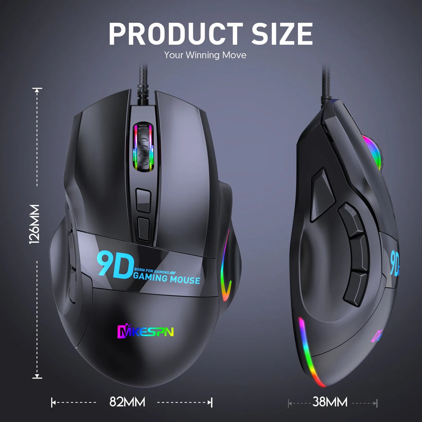 12000DPI Macro RGB Gaming Mouse 9 Programmable Keys Game Mouse RGB Light Max to 6 levels For pc mac gun PUBG Laptop