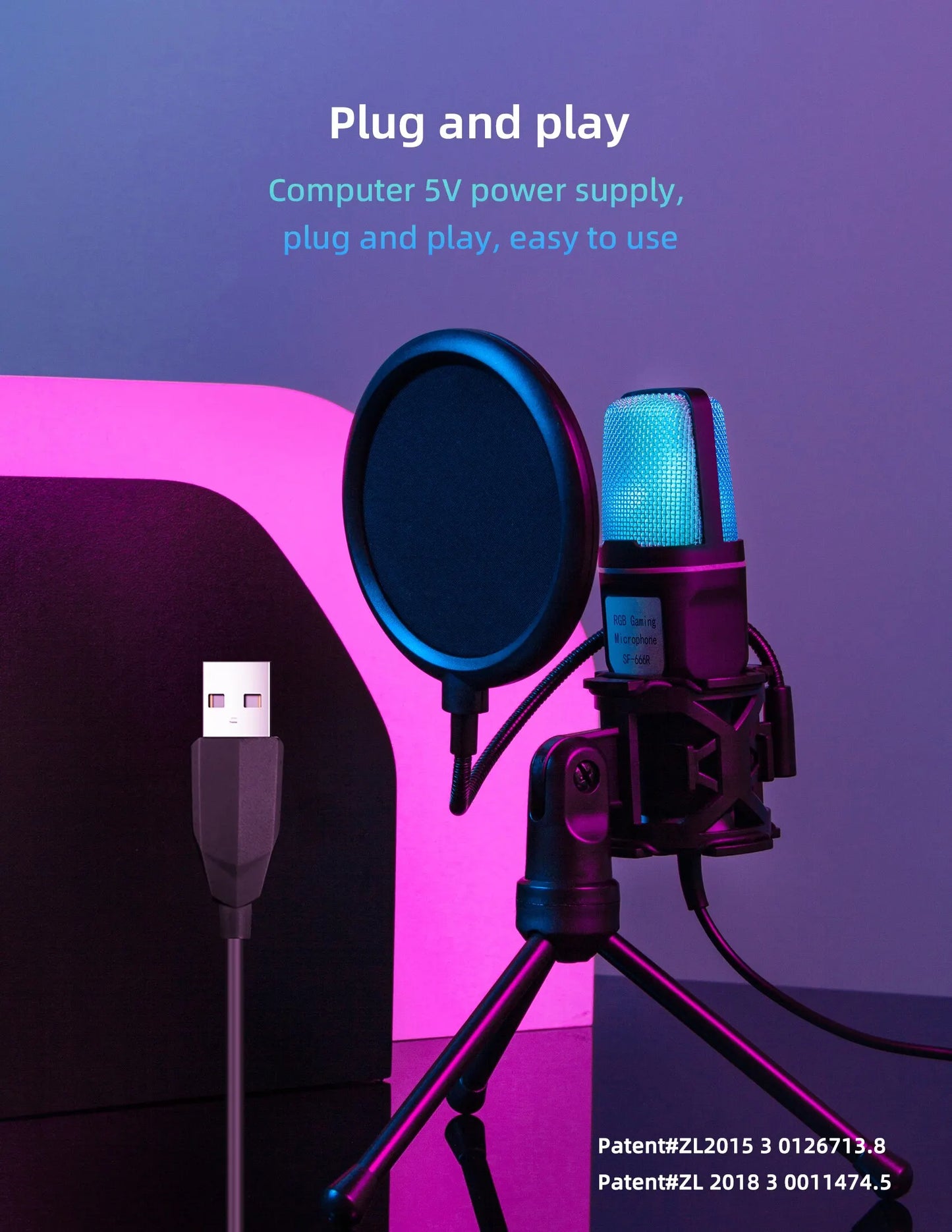 Gaming Computer Professional Condenser Microphone Mic PC Laptop USB Wired Live Streaming Podcast Studio Mike Kit Gamer Karaoke