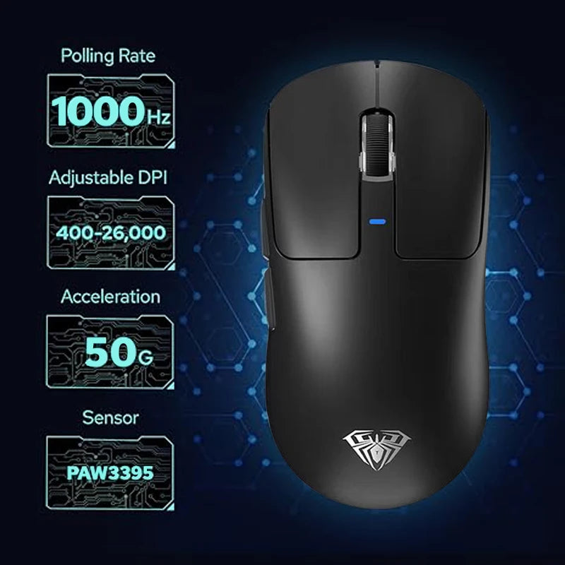 AULA SC680 Wireless Gaming Mouse W/ 26000 DPI PAW3395 Sensor BT 5.0/2.4G/Wired Tri Mode 500mAh Battery For Windows/Mac/PC/laptop