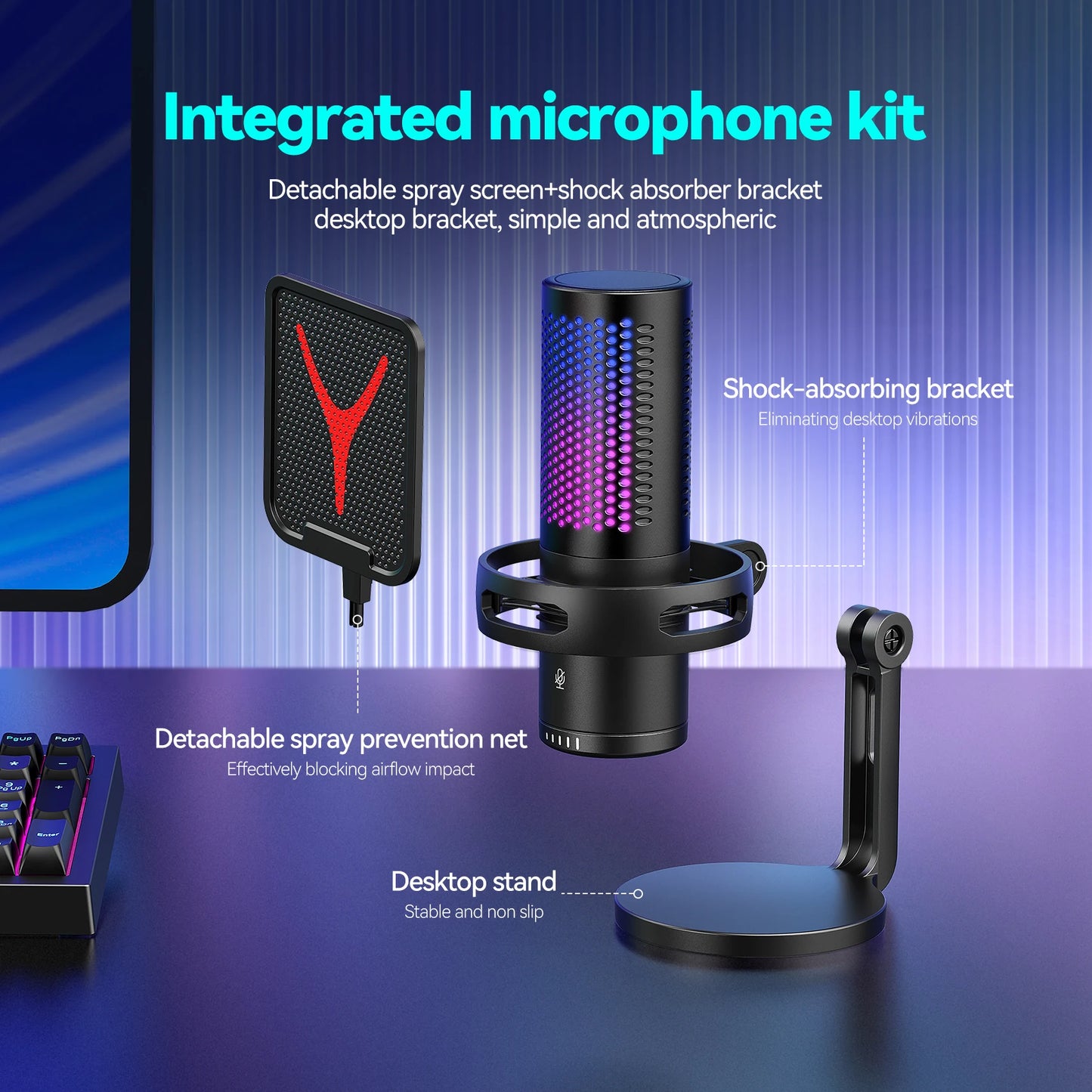 Gaming Computer Professional Condenser Microphone Mic PC Laptop USB Wired Live Streaming Podcast Studio Mike Kit Gamer Karaoke
