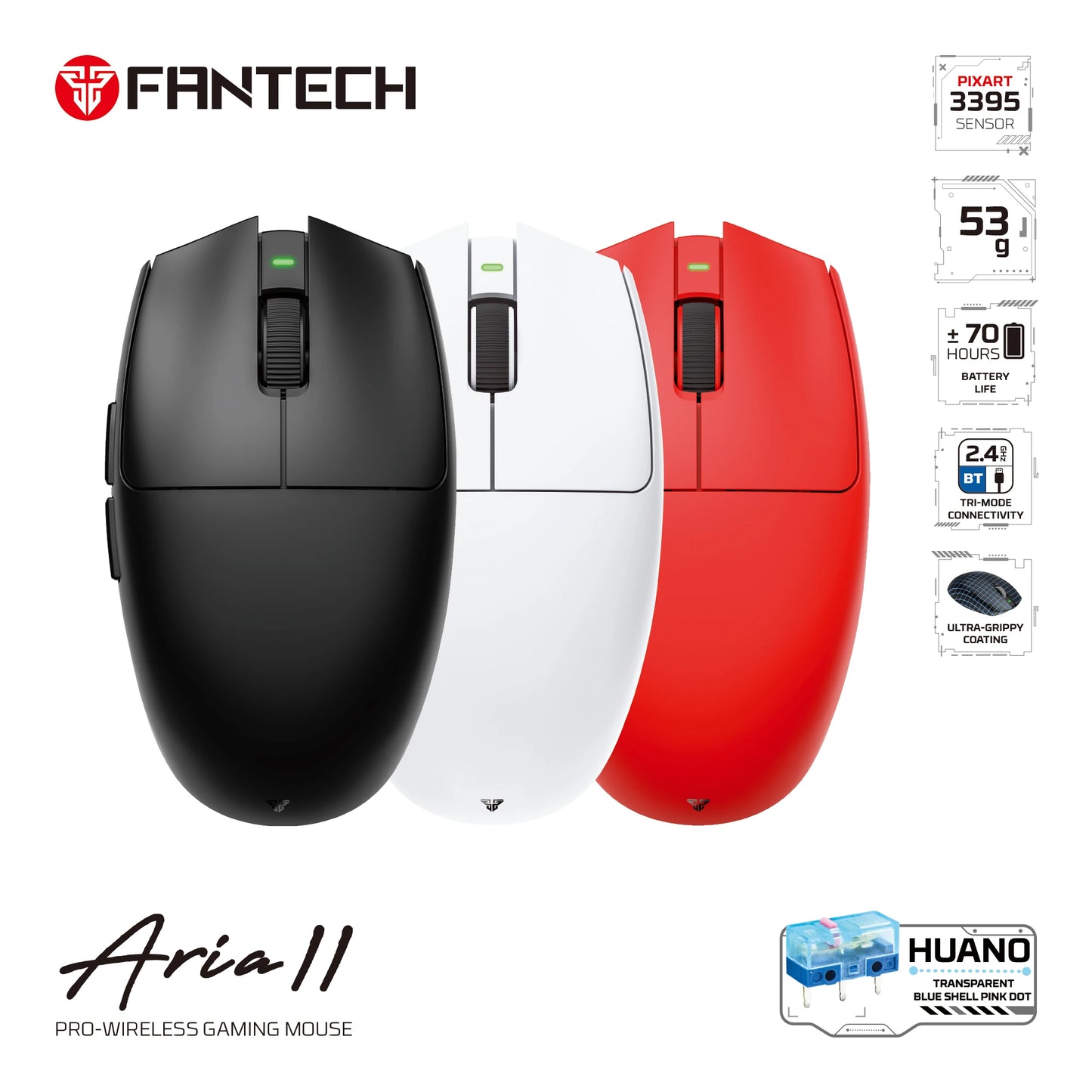 FANTECH ARIALL XD7V2 Wired and Gaming Mouse PAW3395 Mice Ultralight 53gr 26000DPI Huano TBSPD Switch  Non-slip Coating Mouse
