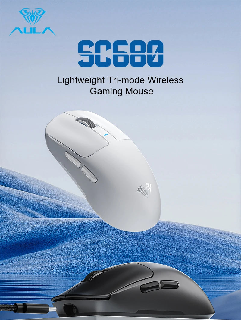 AULA SC680 Wireless Gaming Mouse W/ 26000 DPI PAW3395 Sensor BT 5.0/2.4G/Wired Tri Mode 500mAh Battery For Windows/Mac/PC/laptop