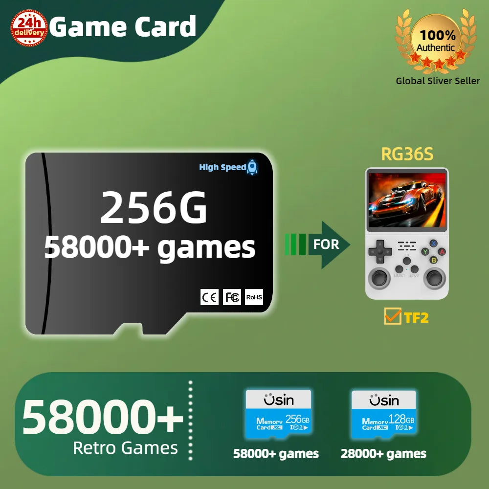 Game Card For Anbernic RG406H RG556 RGCUBE Retro Games PS2 PSP PS1 Android portable Handheld Gaming TF SD Memory H-Speed 256G