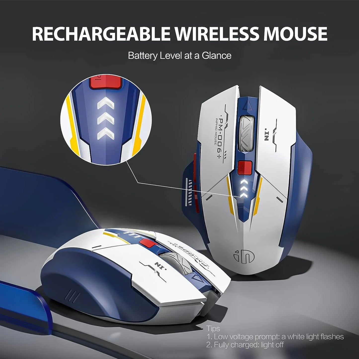 Inphic F9 Mecha Edition Wireless Mouse Silent Rechargeable Mouse Type-C LED Light Mouse For Computer Laptop Office Gaming