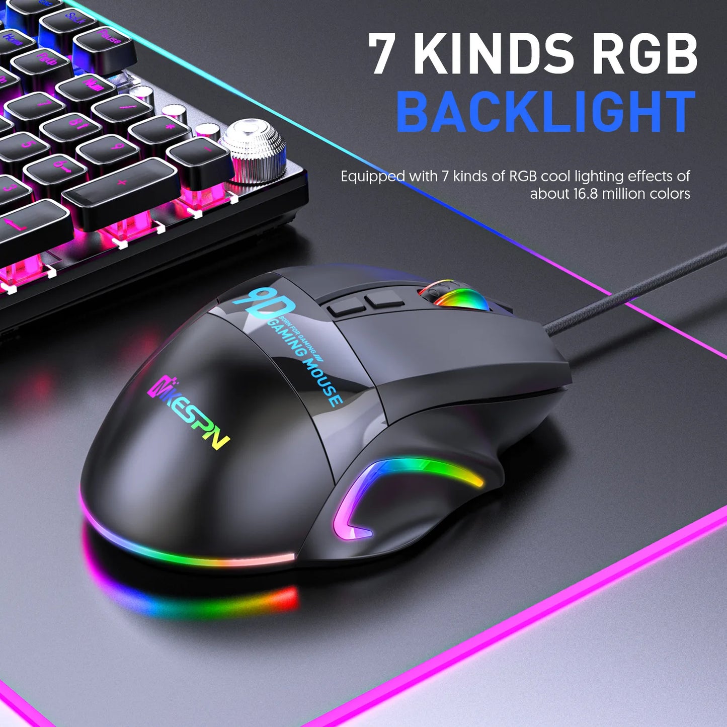 12000DPI Macro RGB Gaming Mouse 9 Programmable Keys Game Mouse RGB Light Max to 6 levels For pc mac gun PUBG Laptop