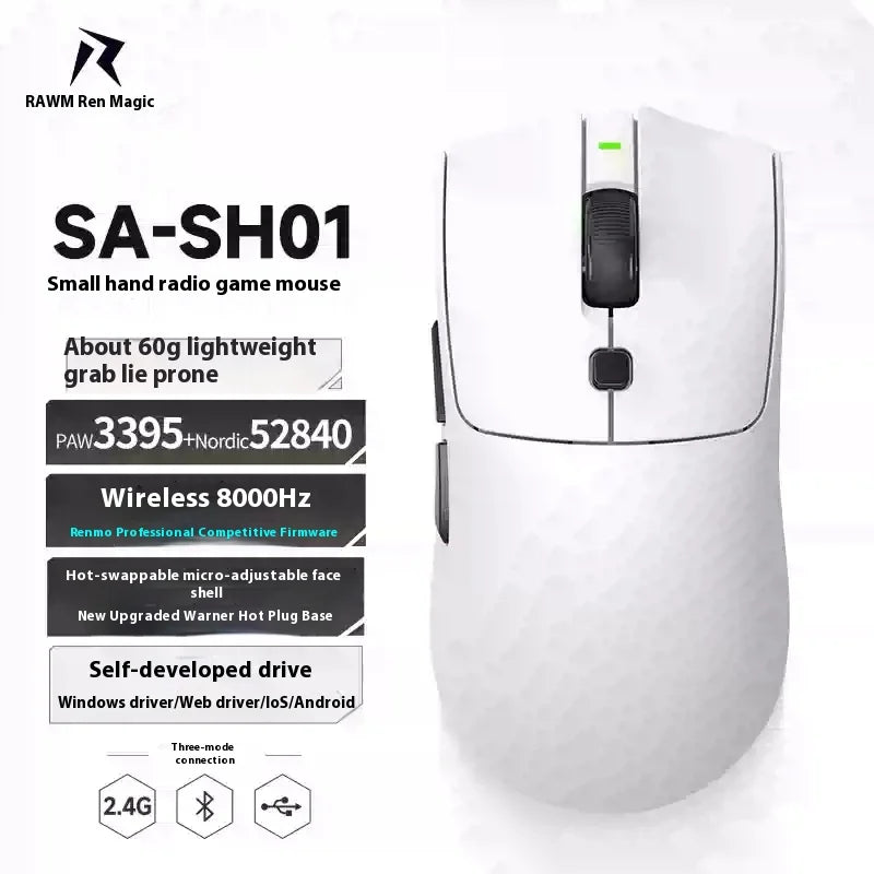 Rawm Sa-Sh01 pro Wireless Gaming Mouse Lightweight Low Delay with Paw3950 Sensor 8K Three Mode for PC Gamers Accessories Gifts
