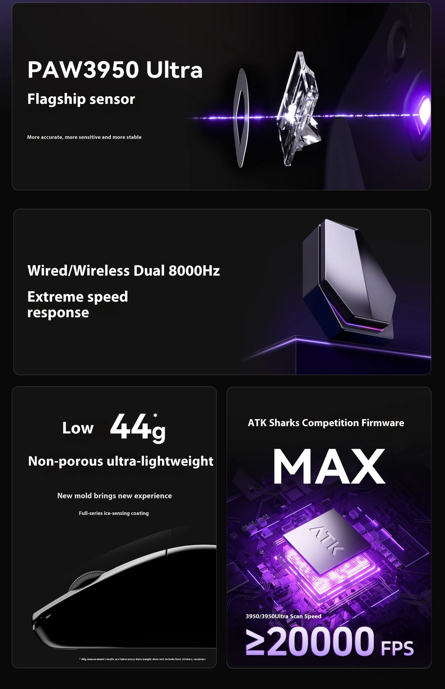 ATK U2 Mouse Tri Mode Wireless Mouse Paw3950 8000Hz Low Delay Lightweight Paw3395 Gaming Mice PC Accessories For FPS Gamer