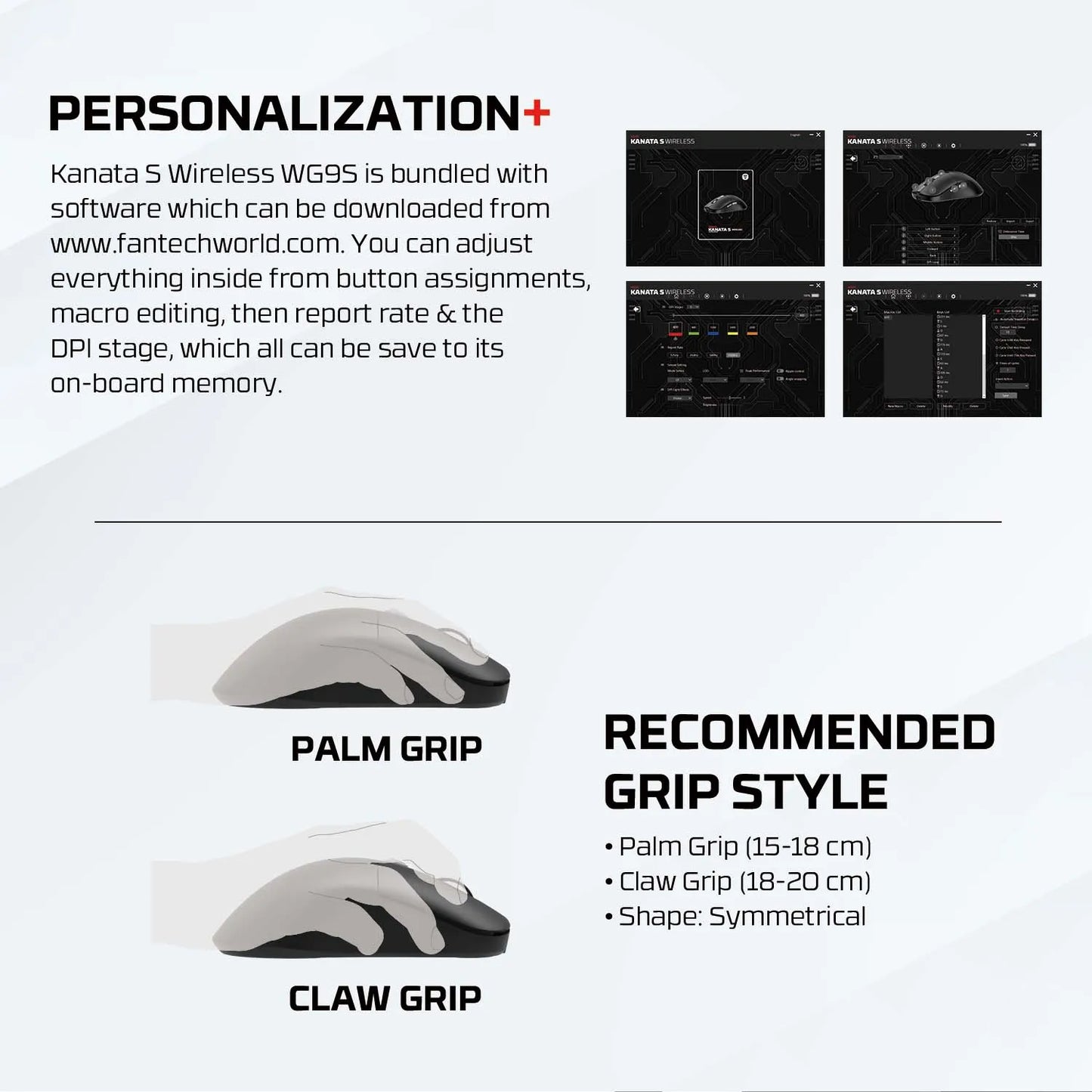 FANTECH KANATAS WG9S Wireless Gaming Mouse PIXART 3311 12000DPI Improved Ultra-Grippy Coating Wired Mouse Macro Button Mice