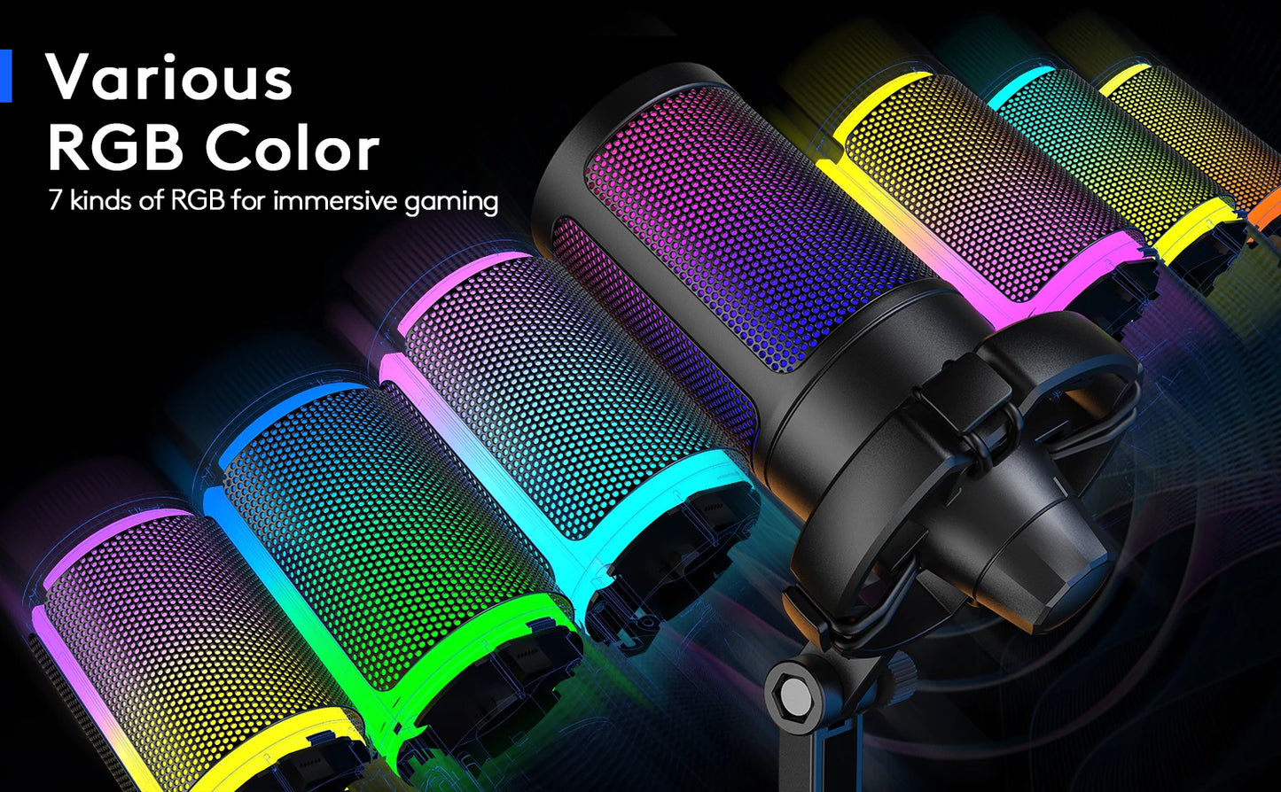 AmpliGame by FIFINE USB Gaming Microphone with RGB,Gain Knob,Touch Mute,Streaming Podcast Condenser Mic for PC,Switch,PS5-A6NEO