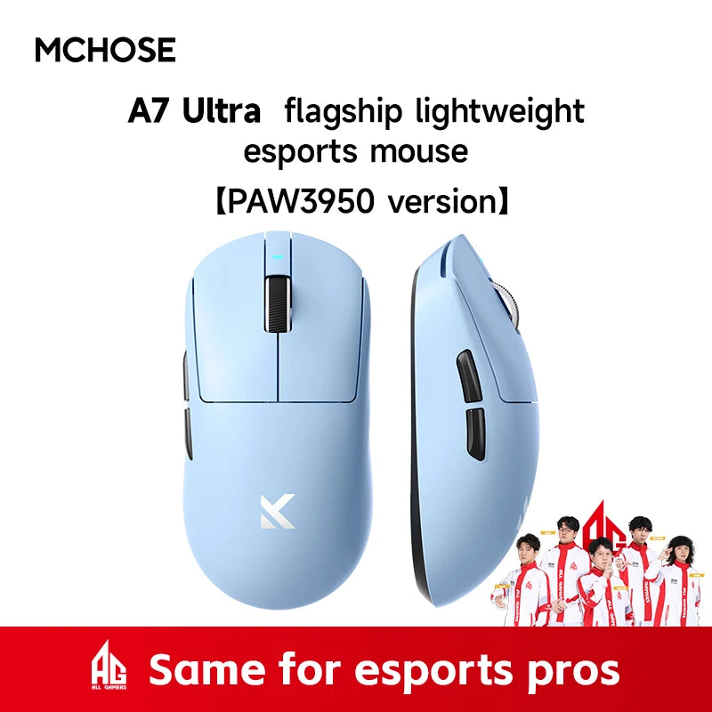 MCHOSE A7 Pro Ultra Wireless Mouse Tri-Mode Gaming E-sports Mouse PAW3950 Lightweight 42000dpi 8K Low Delay Ergonomics 500mAh
