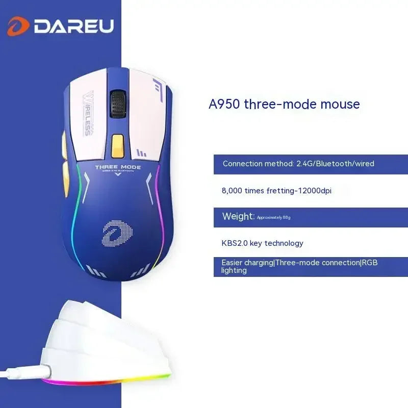 Dareu Em901 Mouse Dual Mode Wireless Charging Base Air PAW3395 Low Latency RGB Gaming Mouse Pc Gamer Accessories Custom Office