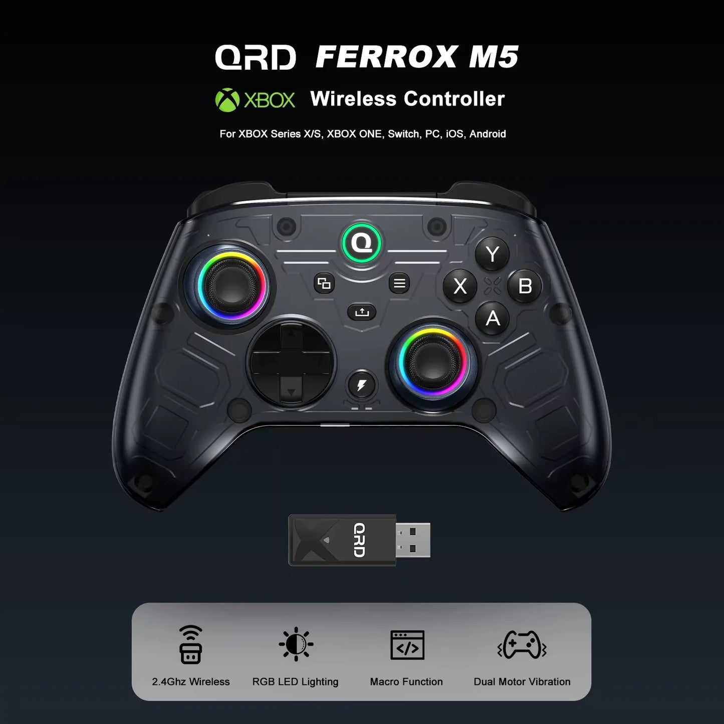 QRD FERROX M5 2.4Ghz Wireless Controller For for Xbox Series X Xbox Series S Xbox One  Steam and Windows PC with Hall Effect Joy