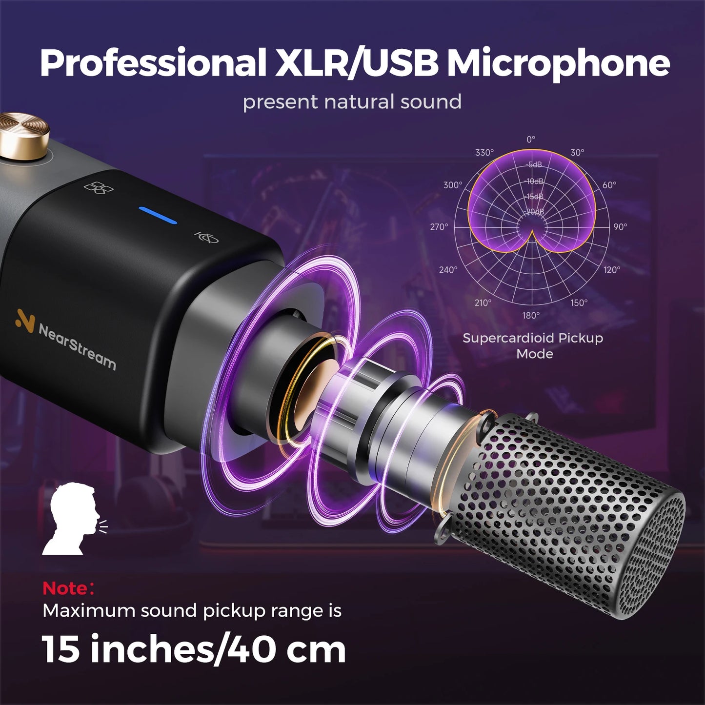 NearStream Professional Microphone pc USB XLR Condenser Mic Boom Arm US Local ShippingPlug-and-Play for Streaming Podcast Studio