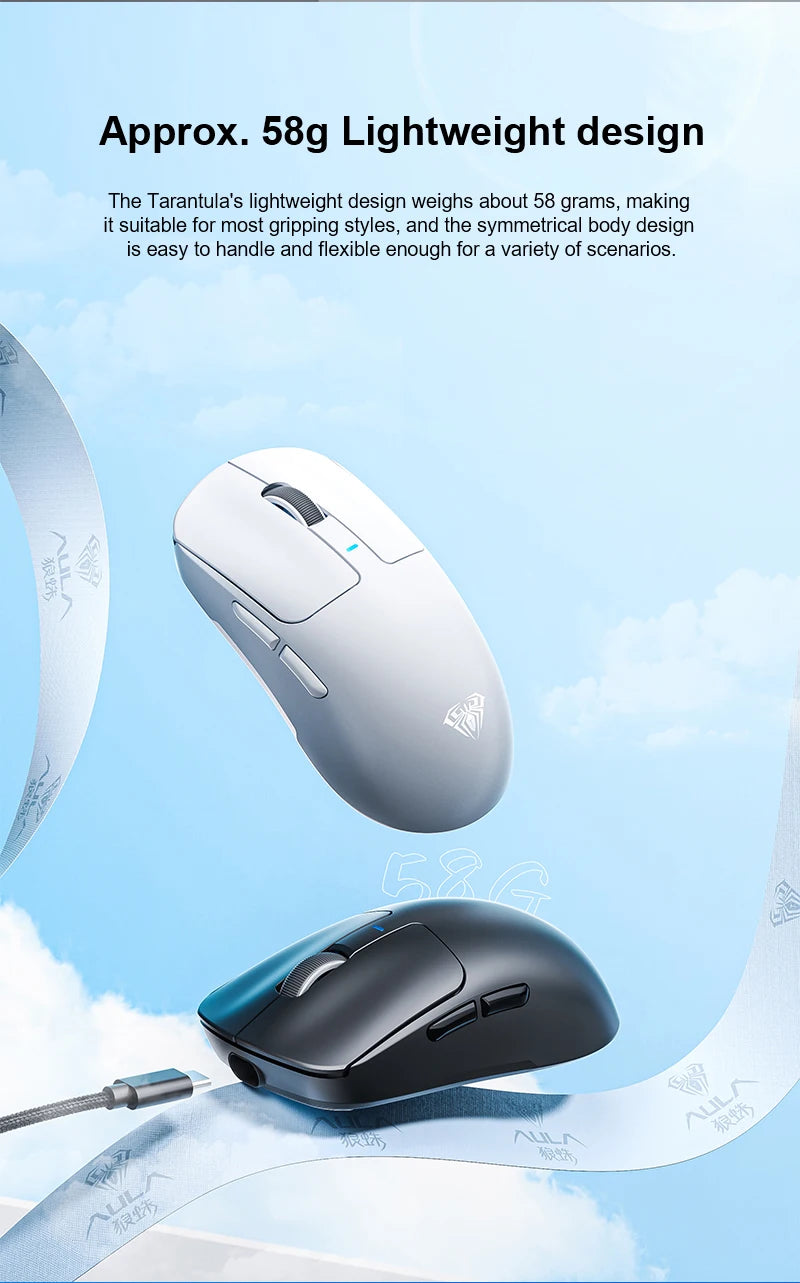 AULA SC680 Wireless Gaming Mouse W/ 26000 DPI PAW3395 Sensor BT 5.0/2.4G/Wired Tri Mode 500mAh Battery For Windows/Mac/PC/laptop