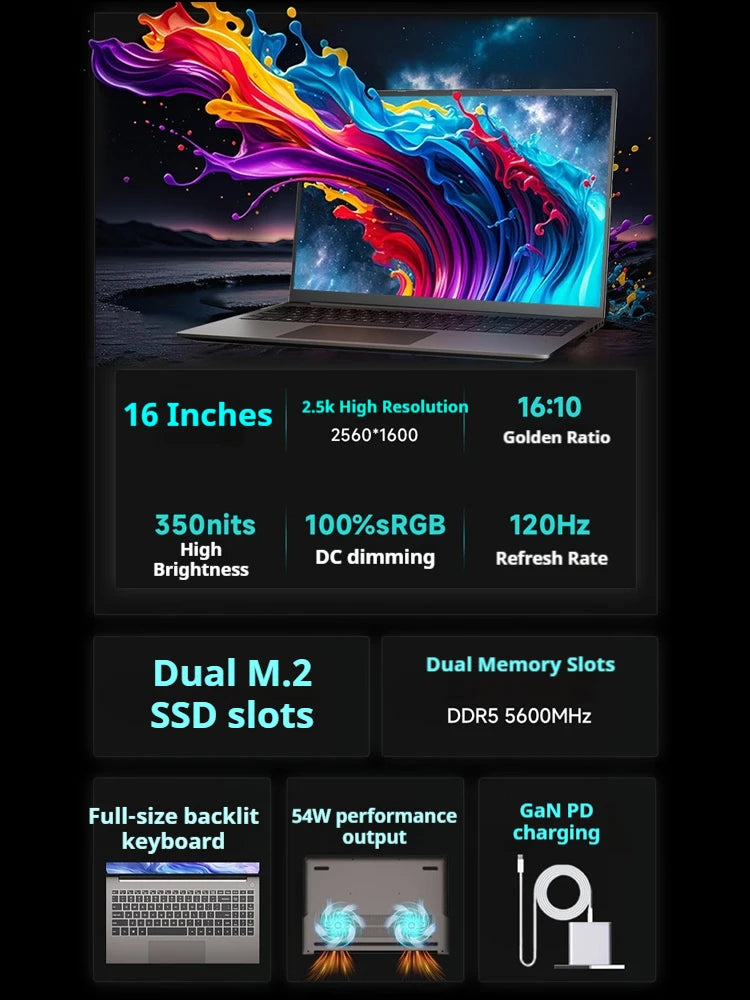 FIREBAT U6B 16 Inch AMD Radeon 780M  Ryzen7 8745HS DDR5 120Hz 2.5K Wifi6 BT5.1 16GB 512GB Gaming Gamer Bussiness Notebook Laptop