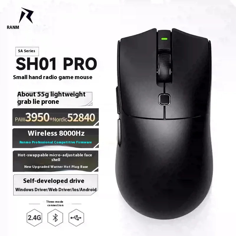 Rawm Sa-Sh01 pro Wireless Gaming Mouse Lightweight Low Delay with Paw3950 Sensor 8K Three Mode for PC Gamers Accessories Gifts