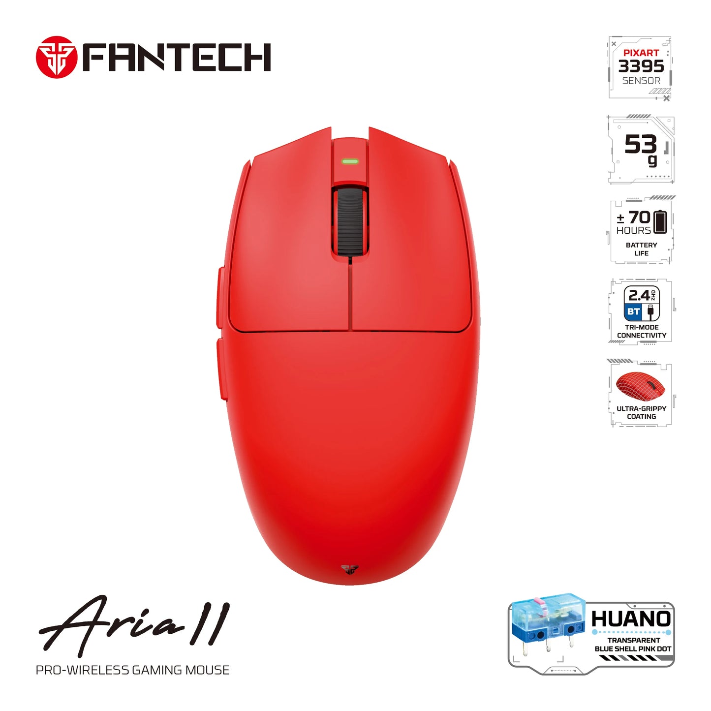 FANTECH ARIALL XD7V2 Wired and Gaming Mouse PAW3395 Mice Ultralight 53gr 26000DPI Huano TBSPD Switch  Non-slip Coating Mouse