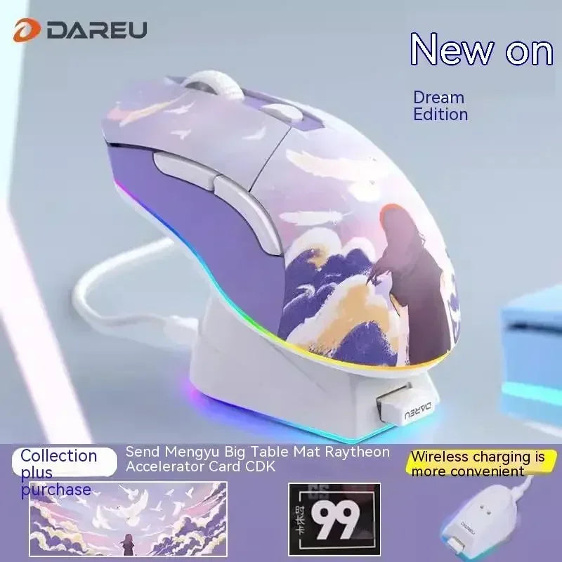 Dareu Em901 Mouse Dual Mode Wireless Charging Base Air PAW3395 Low Latency RGB Gaming Mouse Pc Gamer Accessories Custom Office