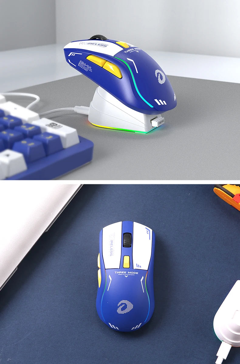 DAREU PC Gaming Mouse Tri-mode Connect Bluetooth Wired 2.4G Wireless Mice with Charging Base KBS Buttons Mous for Laptop Gamer