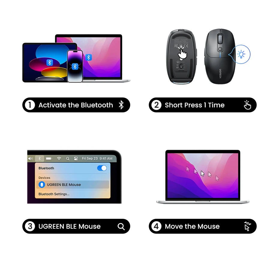 UGREEN Gaming Mouse 5000DPI Wireless Mouse Bluetooth 5.0 2.4G Wired Rechargeable Gamer Mice 6 Buttons For MacBook Tablet Laptops