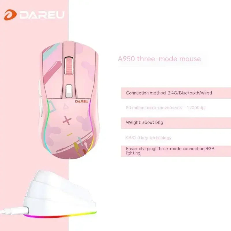 Dareu Em901 Mouse Dual Mode Wireless Charging Base Air PAW3395 Low Latency RGB Gaming Mouse Pc Gamer Accessories Custom Office