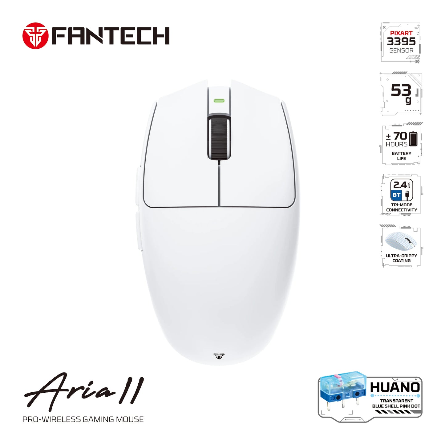 FANTECH ARIALL XD7V2 Wired and Gaming Mouse PAW3395 Mice Ultralight 53gr 26000DPI Huano TBSPD Switch  Non-slip Coating Mouse