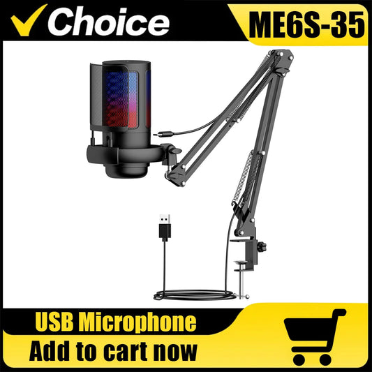 Gaming USB Microphone, Controllable RGB Lighting, With Cantilever Bracket, Suitable for Game Live Streaming and Audio Recording