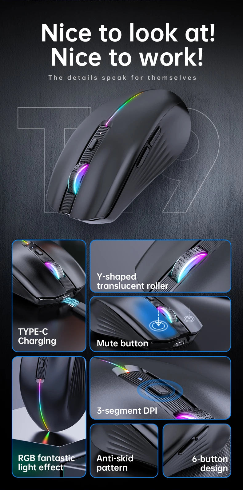 Type-c Rechargeable Wireless mouse Bluetooth Mouse RGB USB Ergonomic Gaming Mouse Silent Mouse for Computer Laptop Macbook