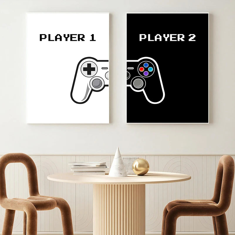 Fashion Minimalist Hand Game Handle Black White Combination Gaming Poster Canvas Painting Wall Art Pictures Game Room Home Decor