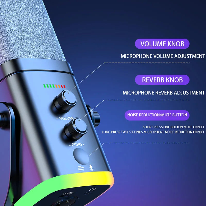 YU8 RGB gaming desktop microphone USB microphone live streaming XLR dynamic microphone recording computer mobile host karaoke